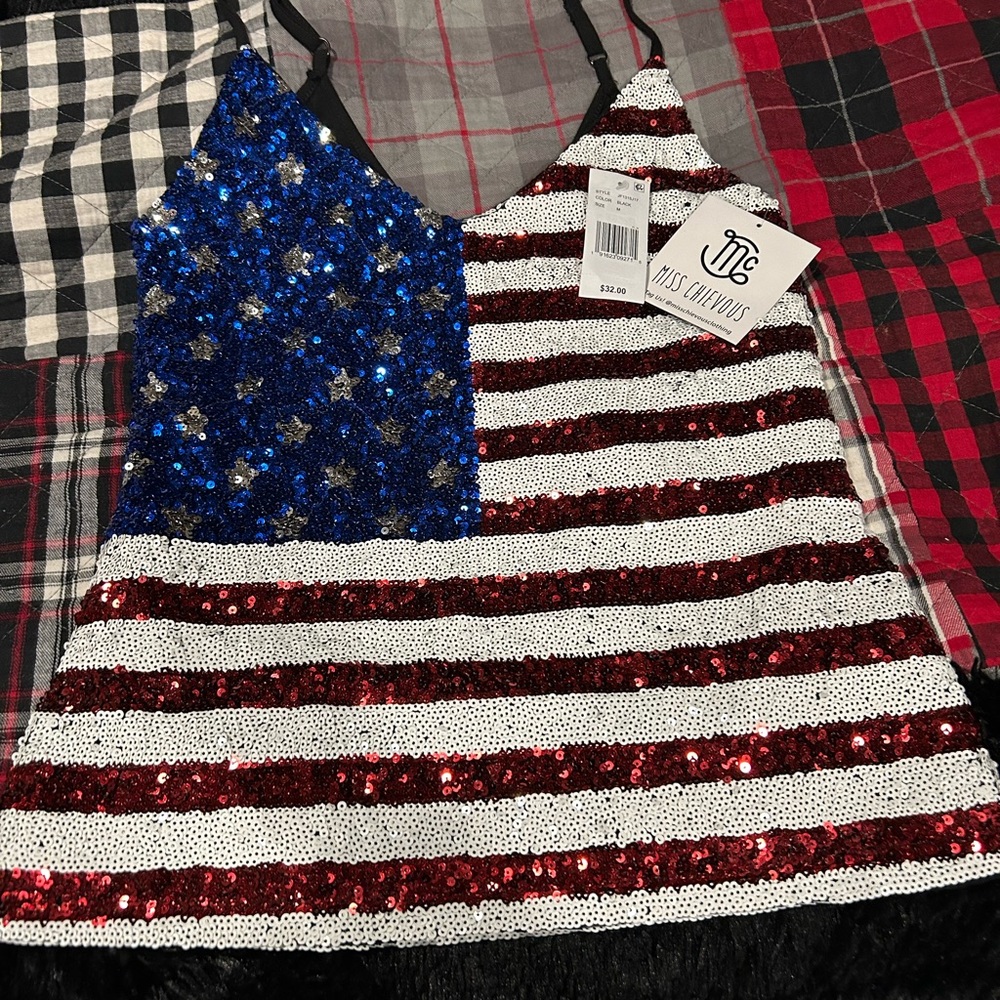Beautiful sequence patriotic tank top